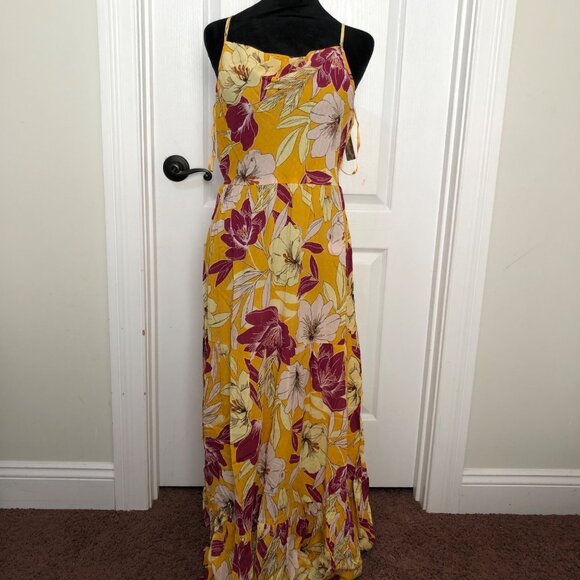 Bo.G Collective Floral Maxi Dress Spaghetti Strap‎ Yellow & Fuchsia Size Medium - Picture 1 of 12